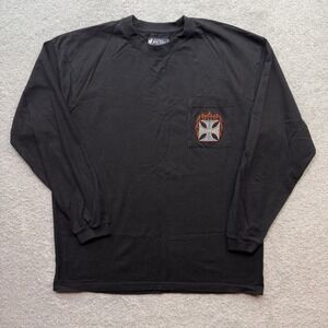 Vintage Big Dogs Long Sleeve T Shirt Mens 2XL Black Flame Cross Pocket Tee